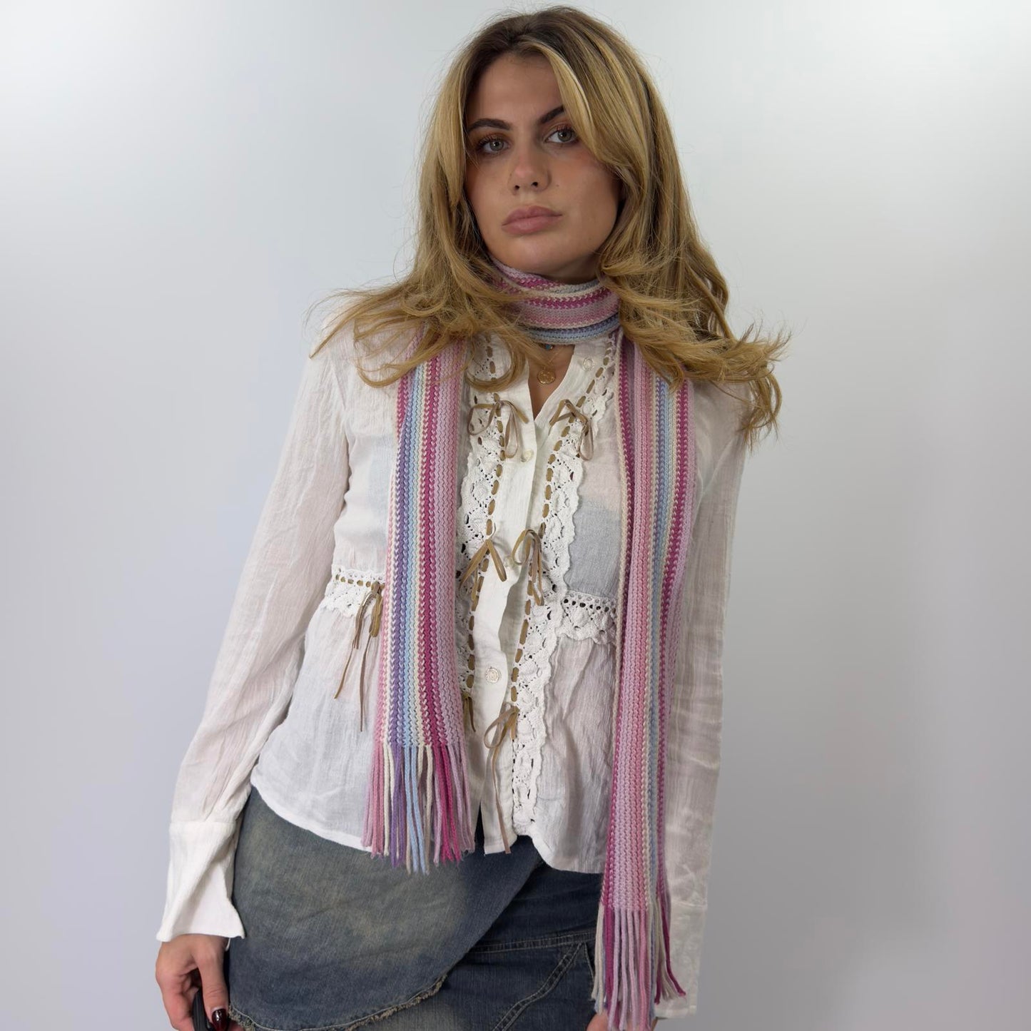 Striped Knitted Scarf with Fringe