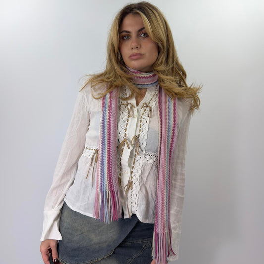 Striped Knitted Scarf with Fringe