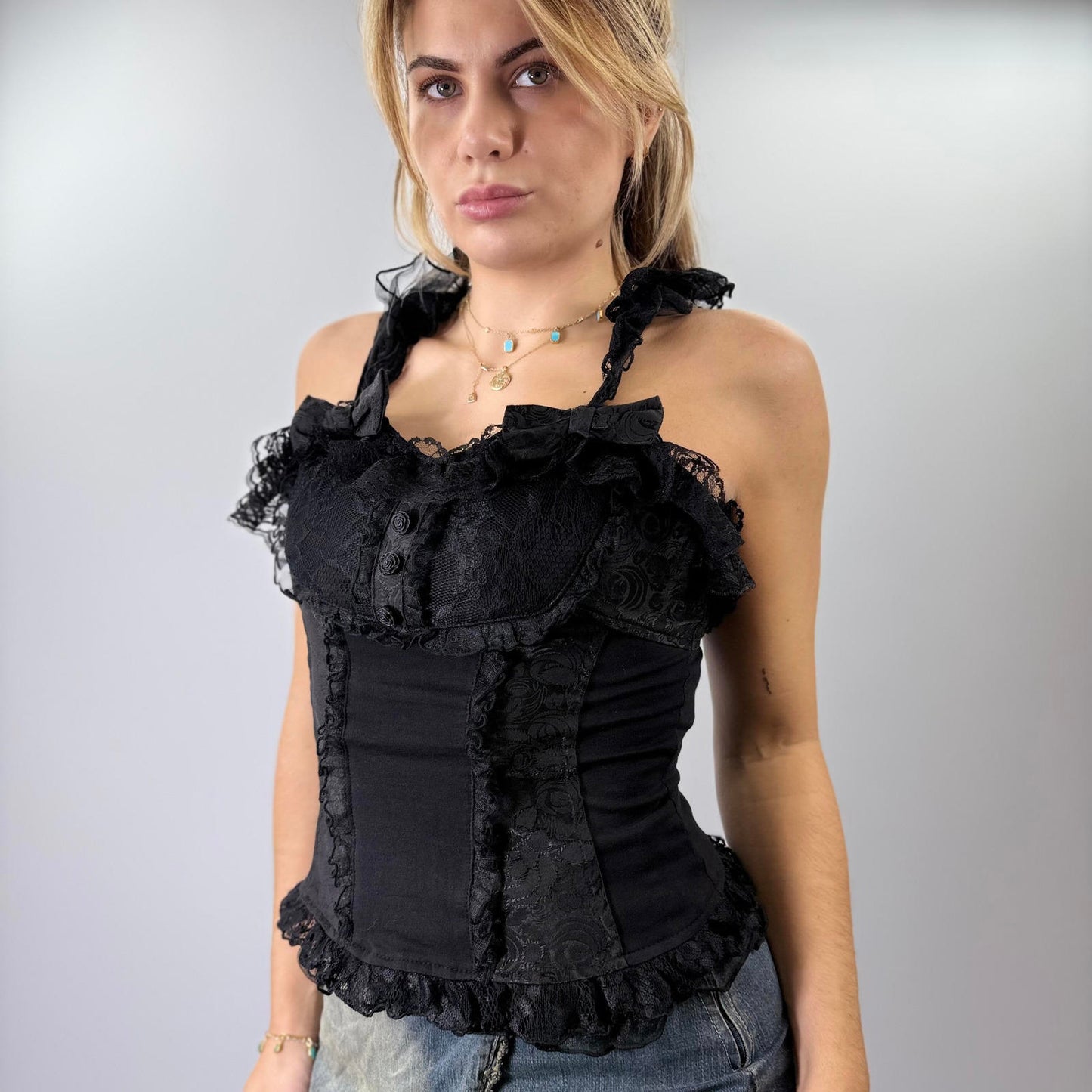 Kuronex Black Lace Corset Top- SIZE L
