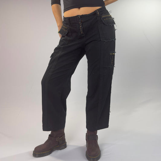 Black Women's Cargo Jeans with Button Closure and Multiple Pockets- SIZE XXL