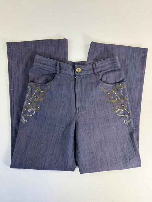 T&Miss Wide Leg Jeans with Embellished Design- Size XS/S