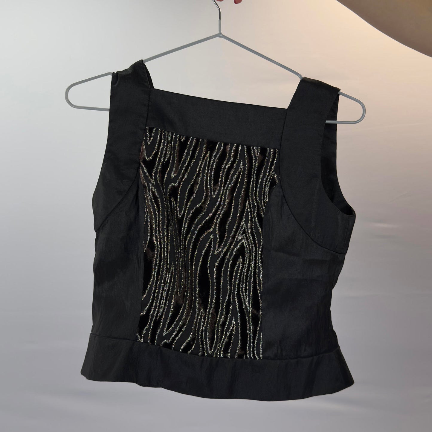 Nymjoy Black Sleeveless Button-Up Top with Beaded Back Panel- SIZE S