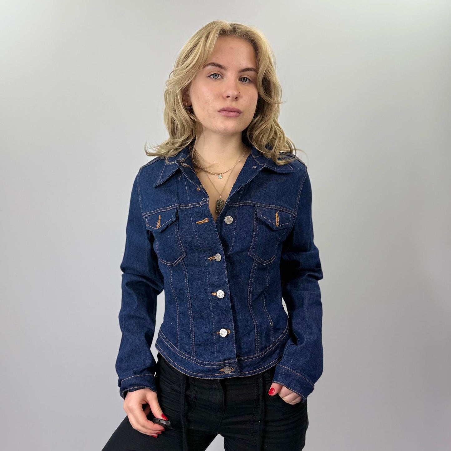 No Comment Women's Dark Blue Denim Jacket- SIZE S
