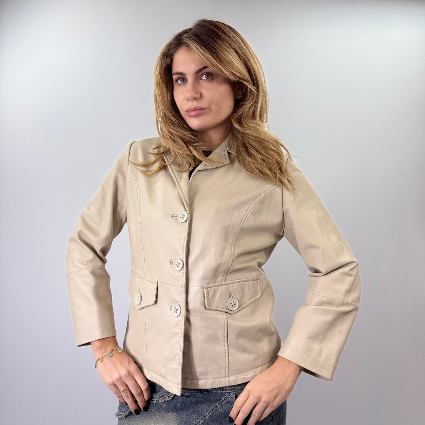 Vera Pelle Beige Women's Leather Jacket -SIZE M