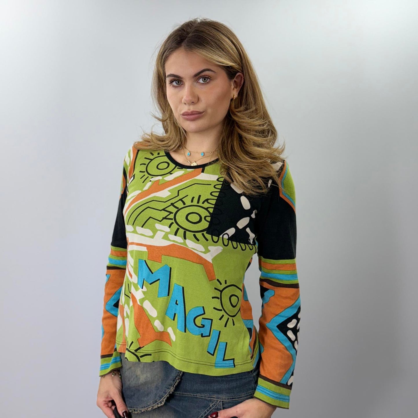 No Sweat Long Sleeve Printed Top- SIZE L