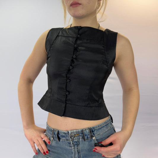 Nymjoy Black Sleeveless Button-Up Top with Beaded Back Panel- SIZE S