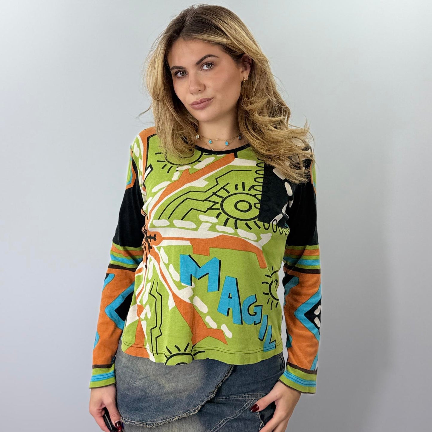 No Sweat Long Sleeve Printed Top- SIZE L