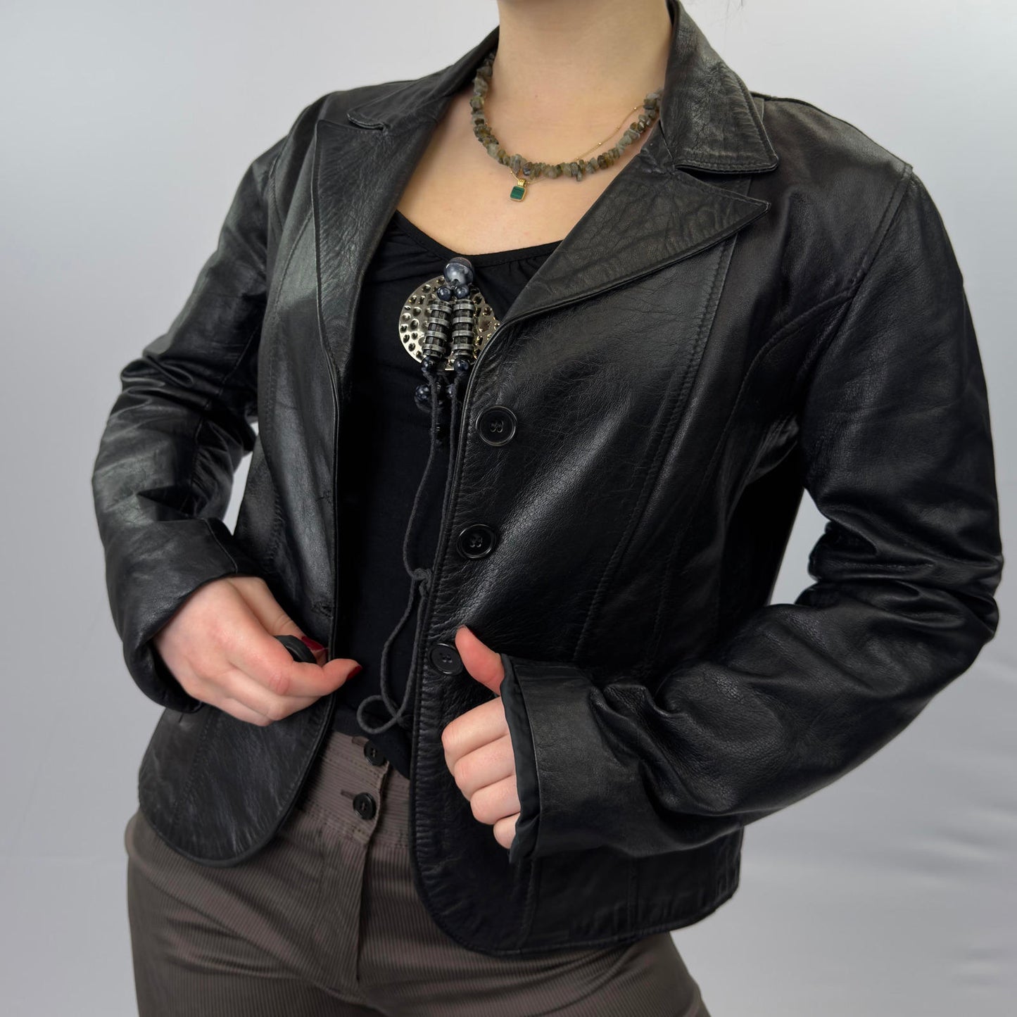 Andrews Black Leather Women's Blazer Jacket- SIZE S