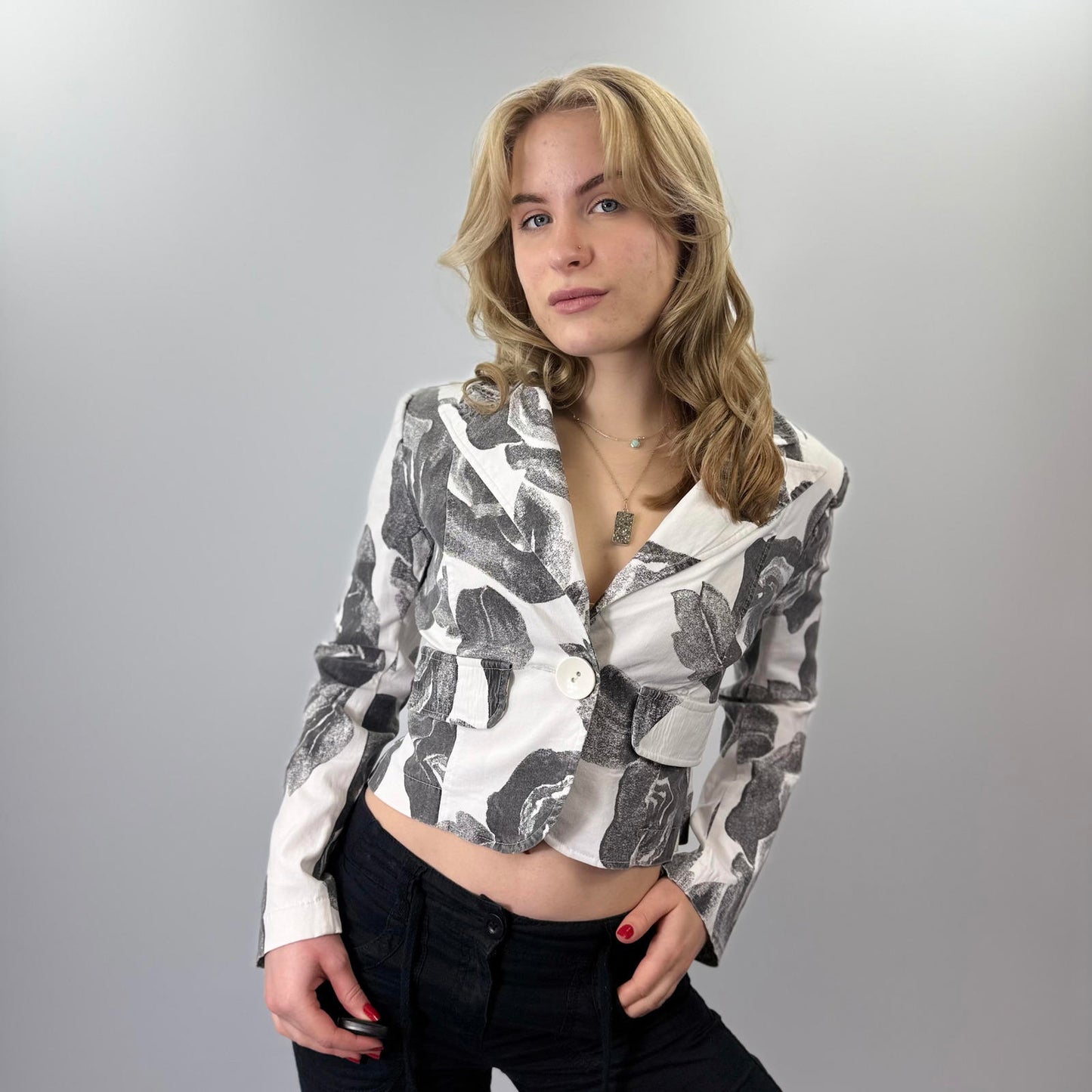 Stand Italian White and Black Floral Patterned Blazer- SIZE S