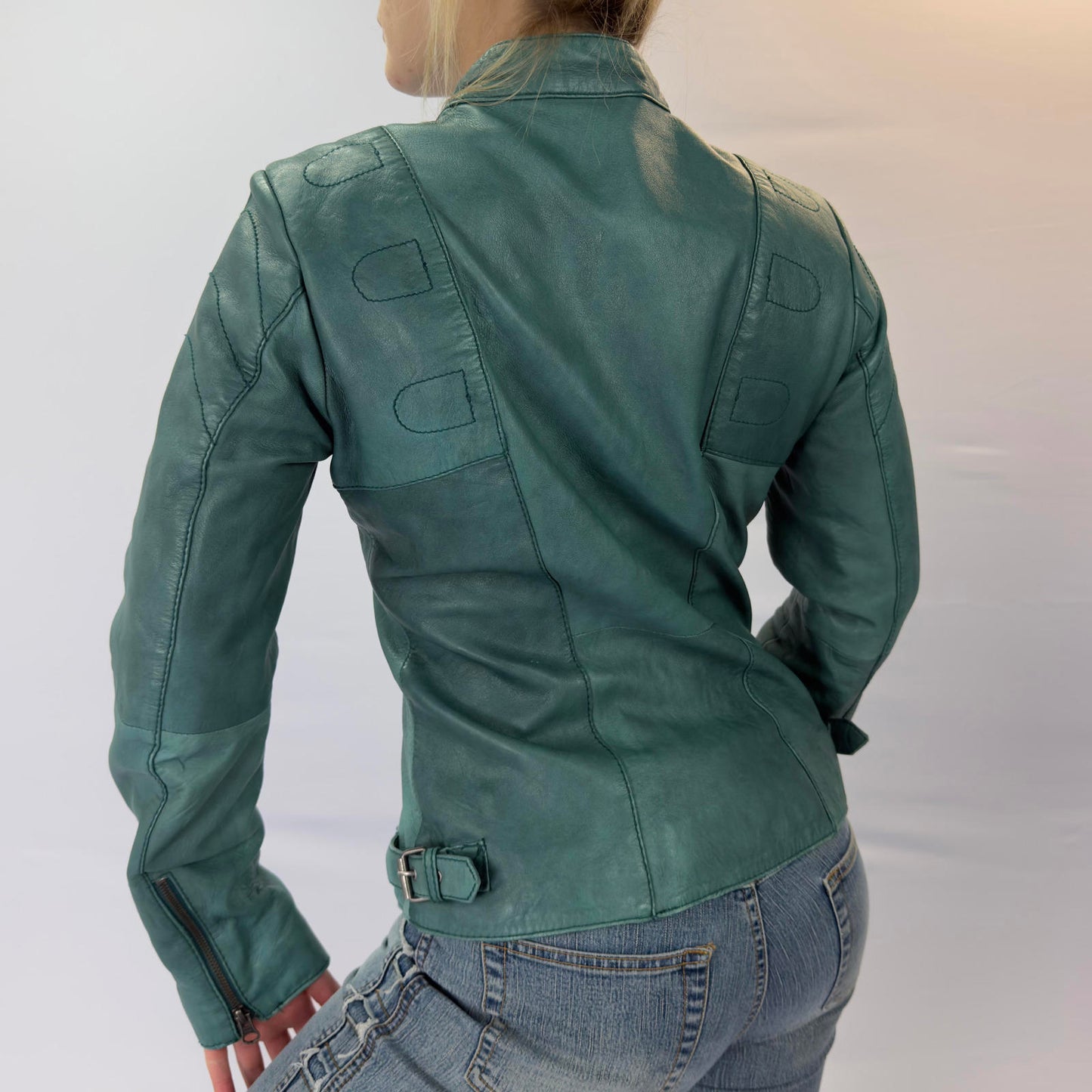 Street One Teal Green Leather Jacket- SIZE S