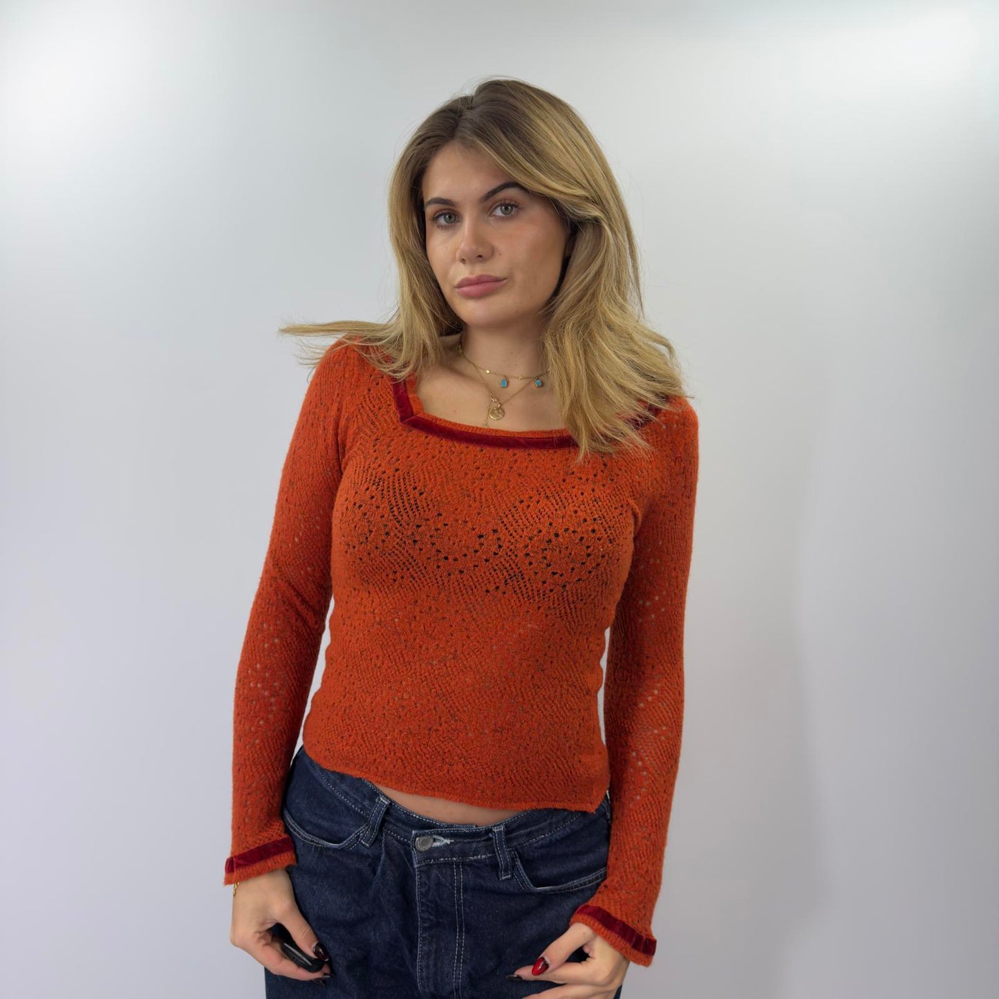 Ai Lov Iu Burnt Orange Wool Knit Long Sleeve Top- SIZE M