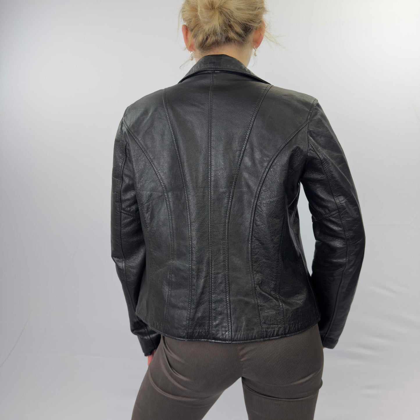 Andrews Black Leather Women's Blazer Jacket- SIZE S