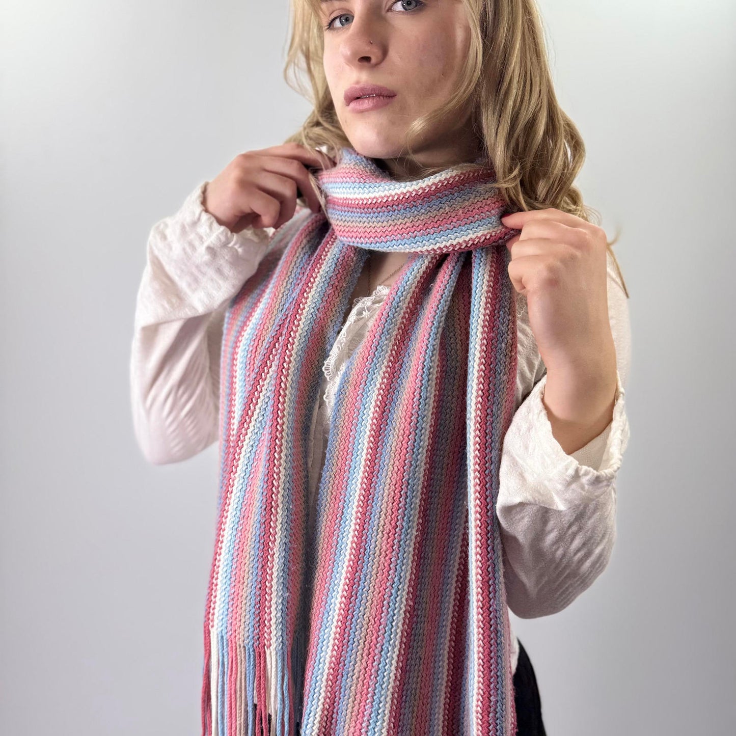 Striped Knit Scarf with Fringe