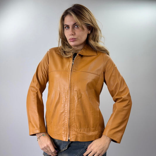 Garret's Women's Tan Leather Zip-Up Jacket- SIZE M