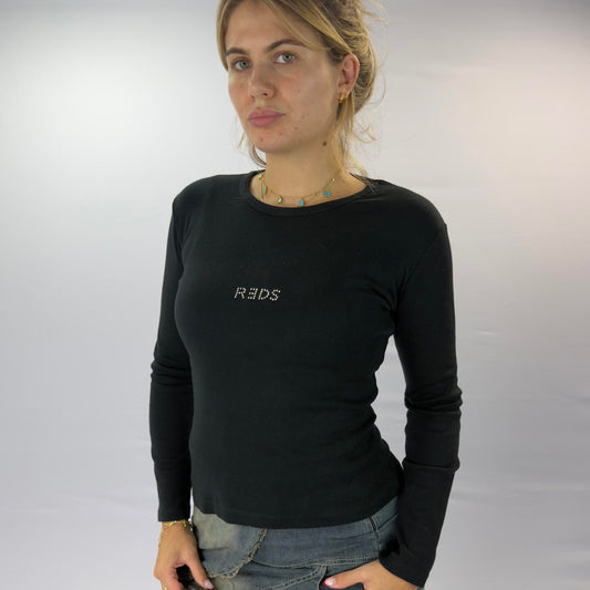 R3DS Black Long Sleeve Fitted Top - SIZE L