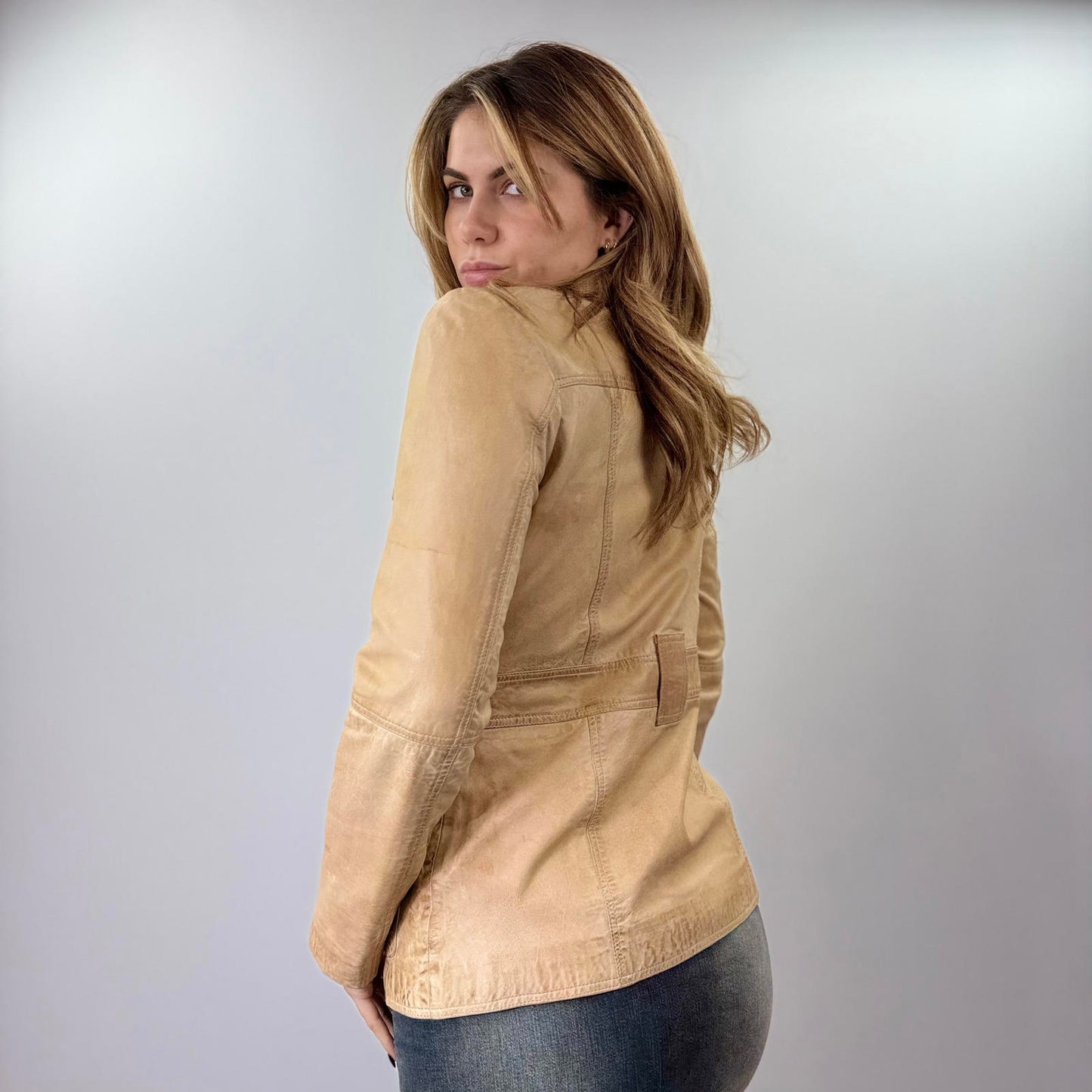 Best Connections Women's Beige Leather Jacket - SIZE 12