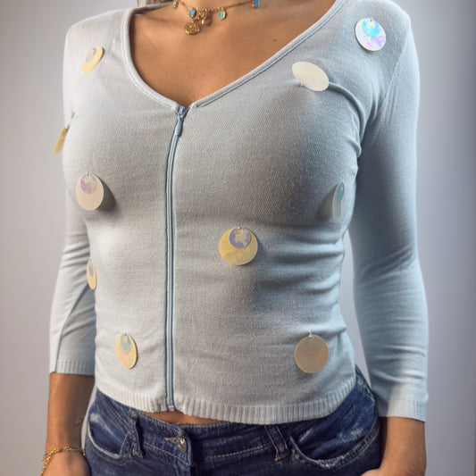 Baby blue zip up cardigan- SIZE S/M