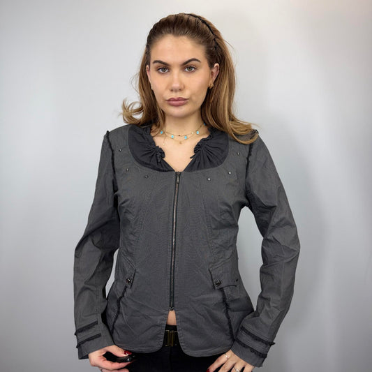 Y2K Charcoal Zip-Up Fitted Jacket – Vintage 2000s