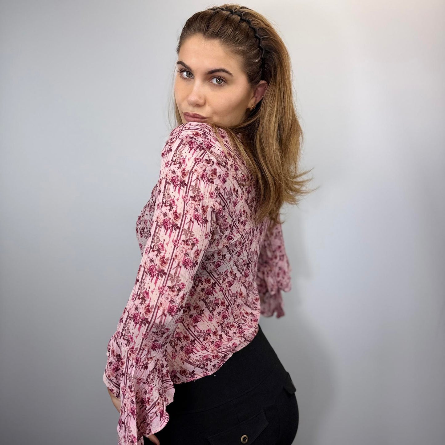 Pink Floral Tie-Front Blouse – Romantic Boho Chic Top