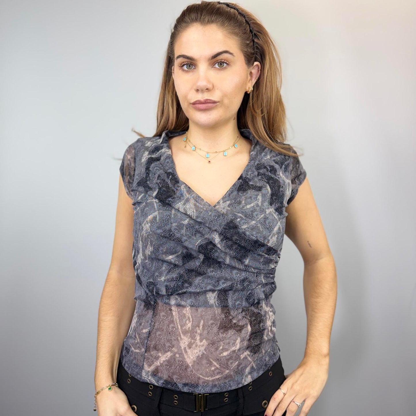 Y2K Sheer Abstract Wrap Top – Vintage 2000s