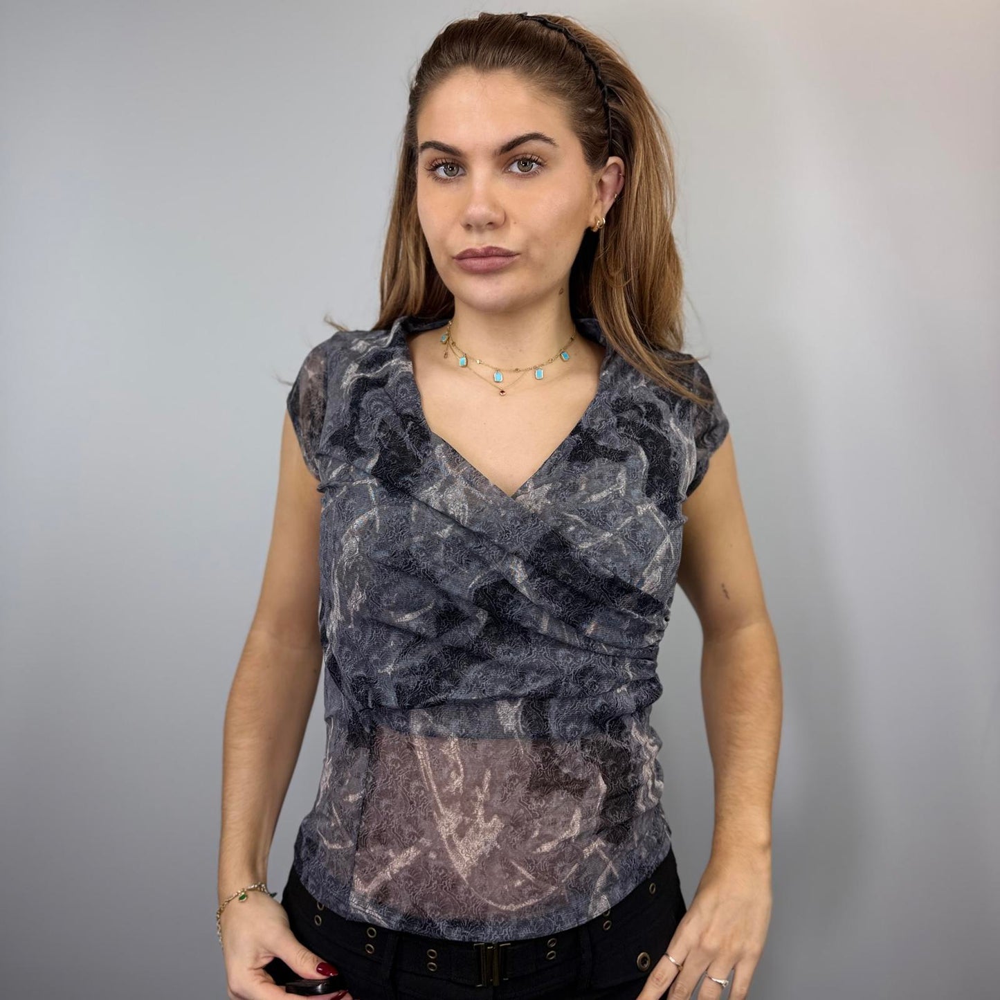 Y2K Sheer Abstract Wrap Top – Vintage 2000s
