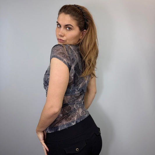 Y2K Sheer Abstract Wrap Top – Vintage 2000s