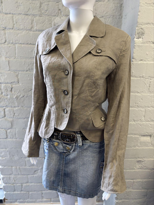 Orsay taupe linen jacket blazer with button detail