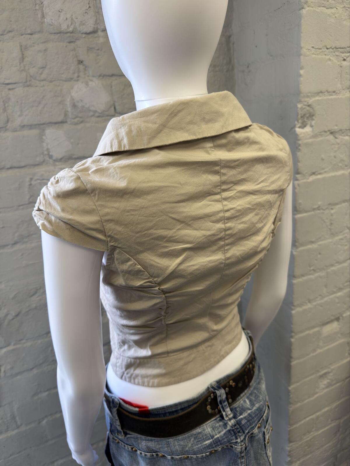 Wet Seal Beige Ruched Button Front Cropped Top