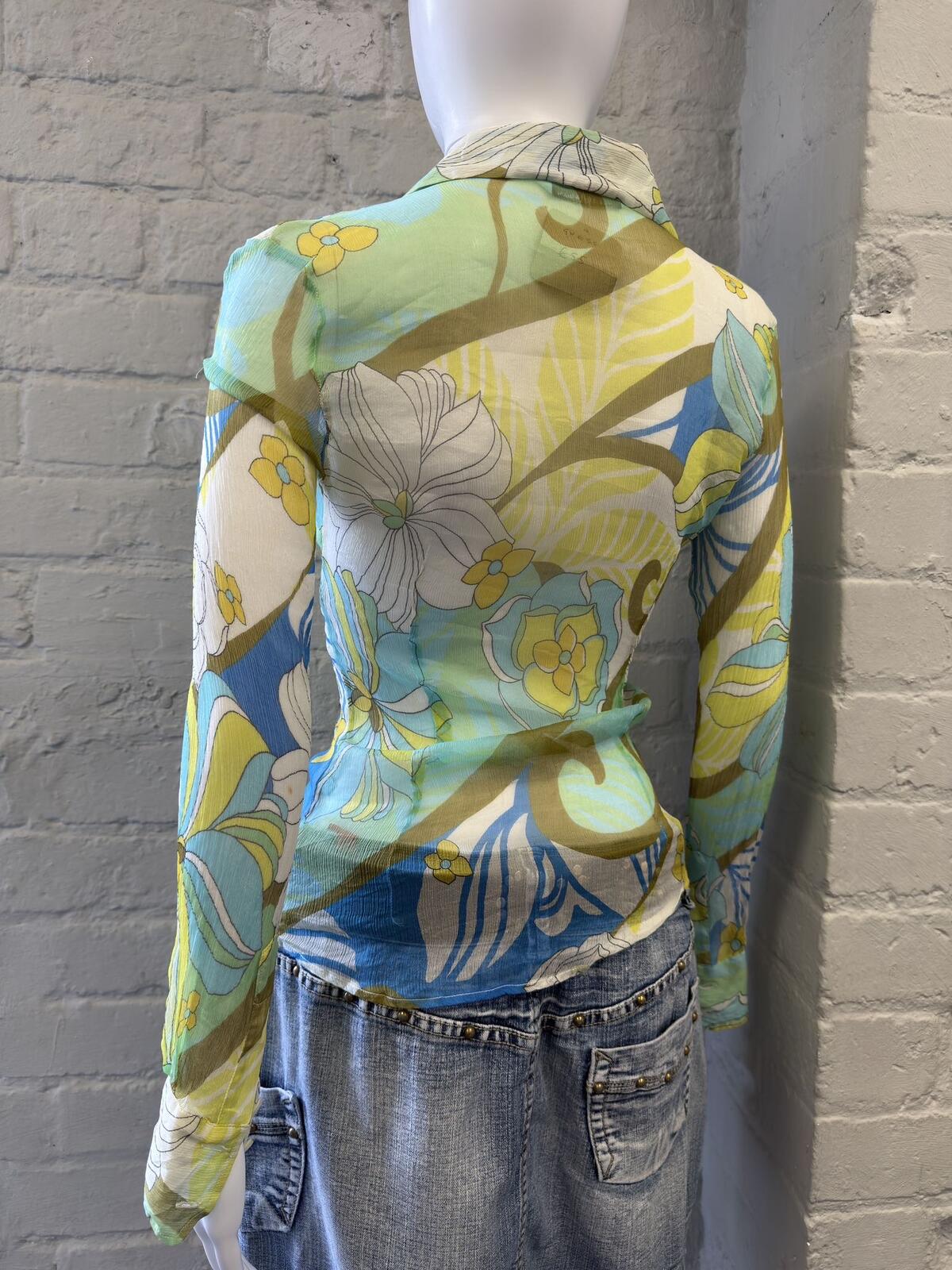 GUESS by Marciano Floral Print Sheer Long Sleeve Shirt
