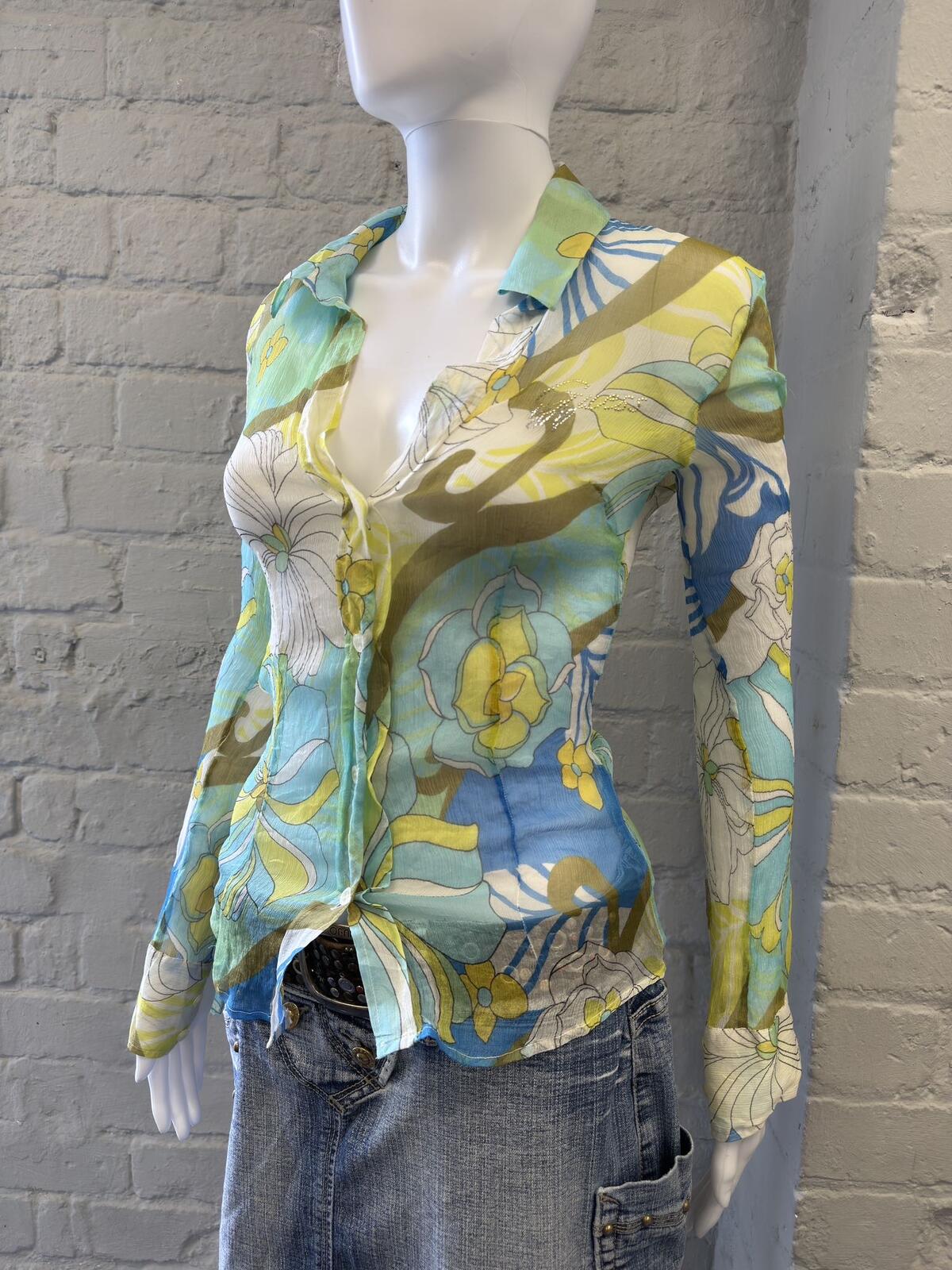 GUESS by Marciano Floral Print Sheer Long Sleeve Shirt