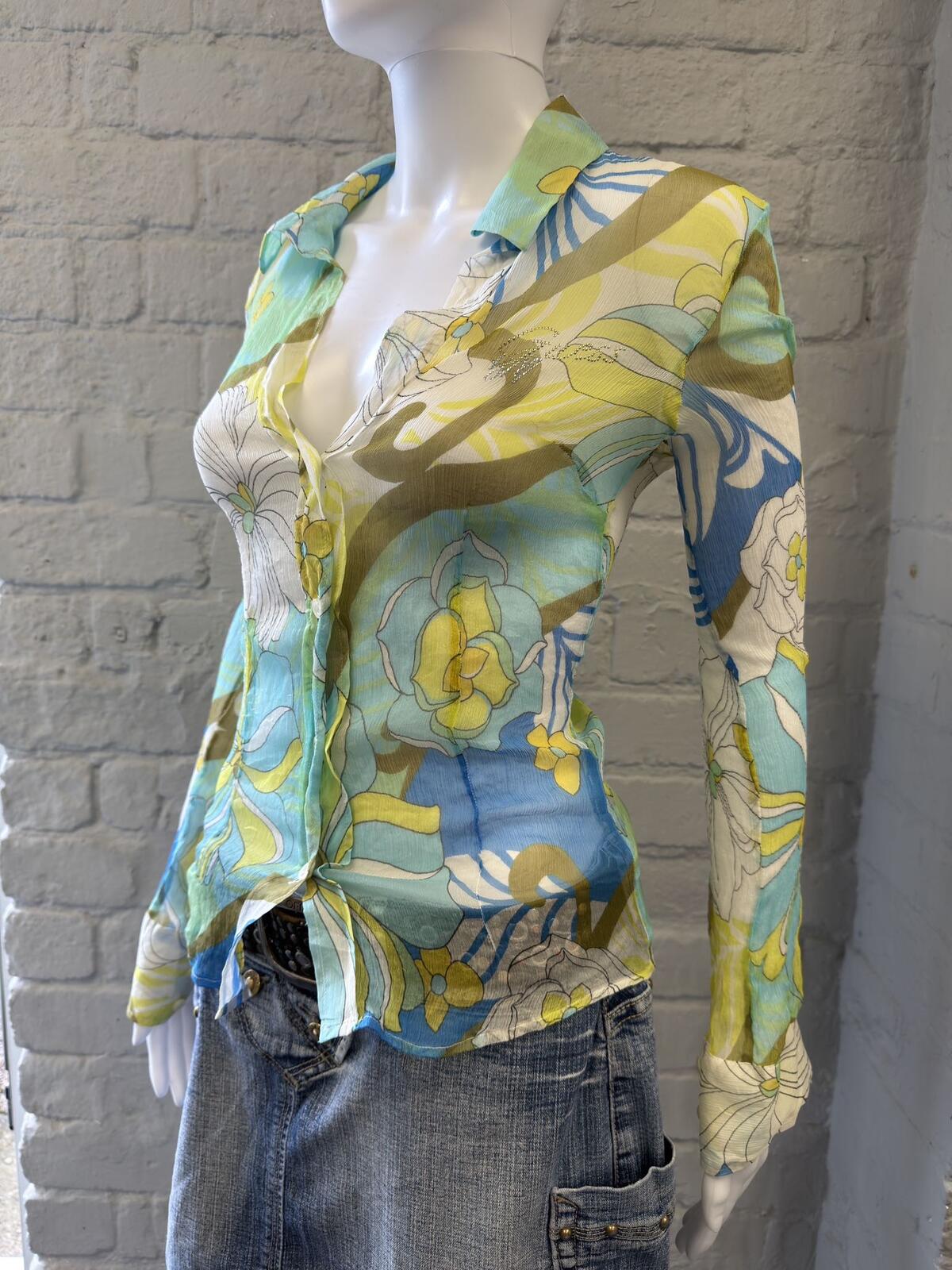 GUESS by Marciano Floral Print Sheer Long Sleeve Shirt