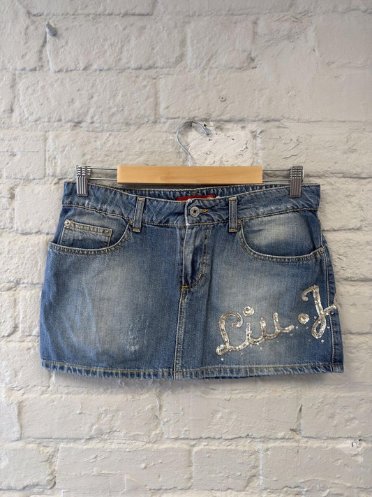 Liu Jo Italian Embellished Denim Mini Skirt