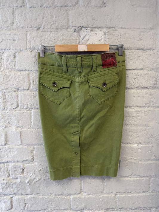 Miss Sixty Olive Green Knee-Length Pencil Skirt