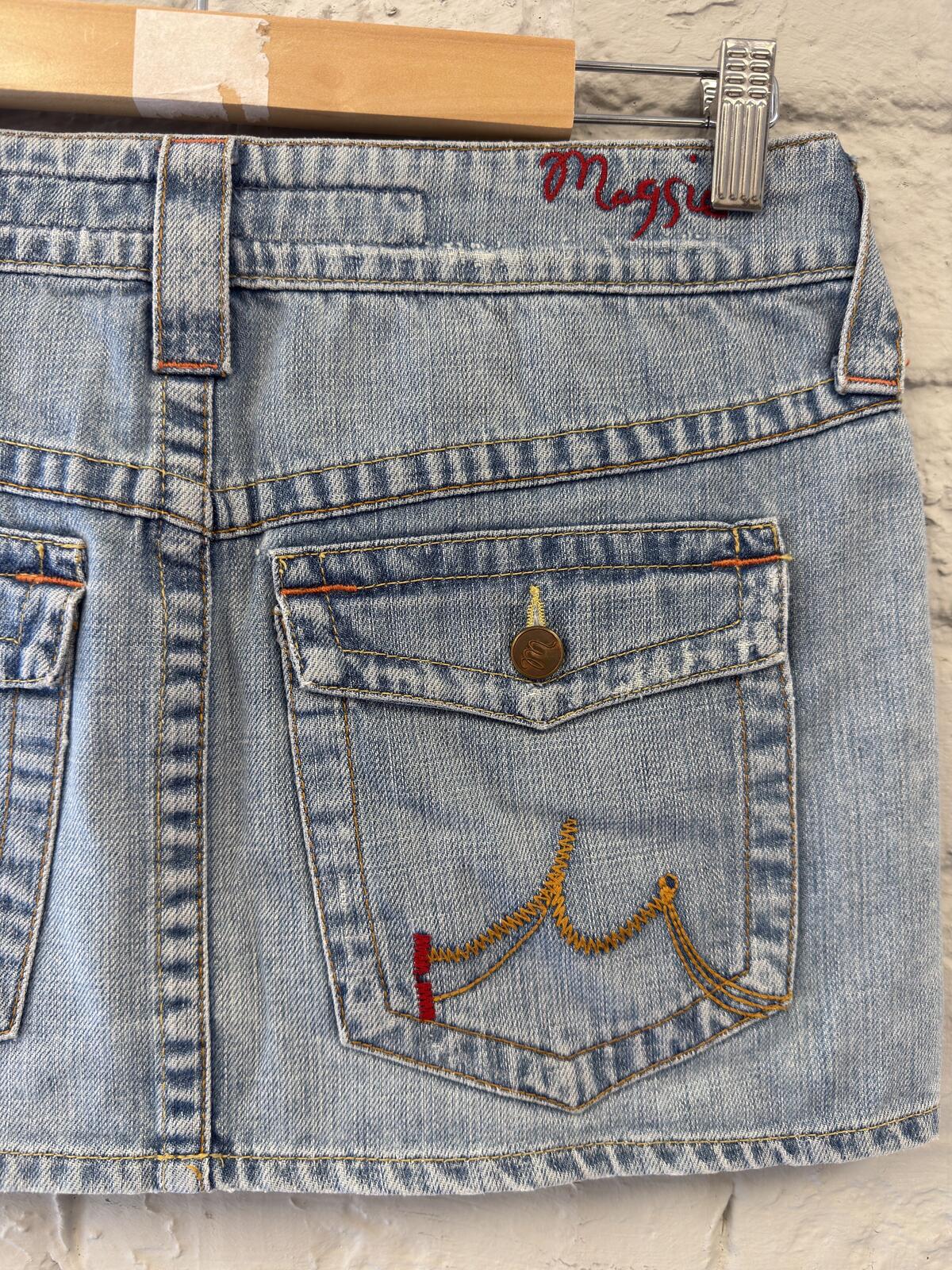 Light Wash Embroidered Denim Mini Skirt