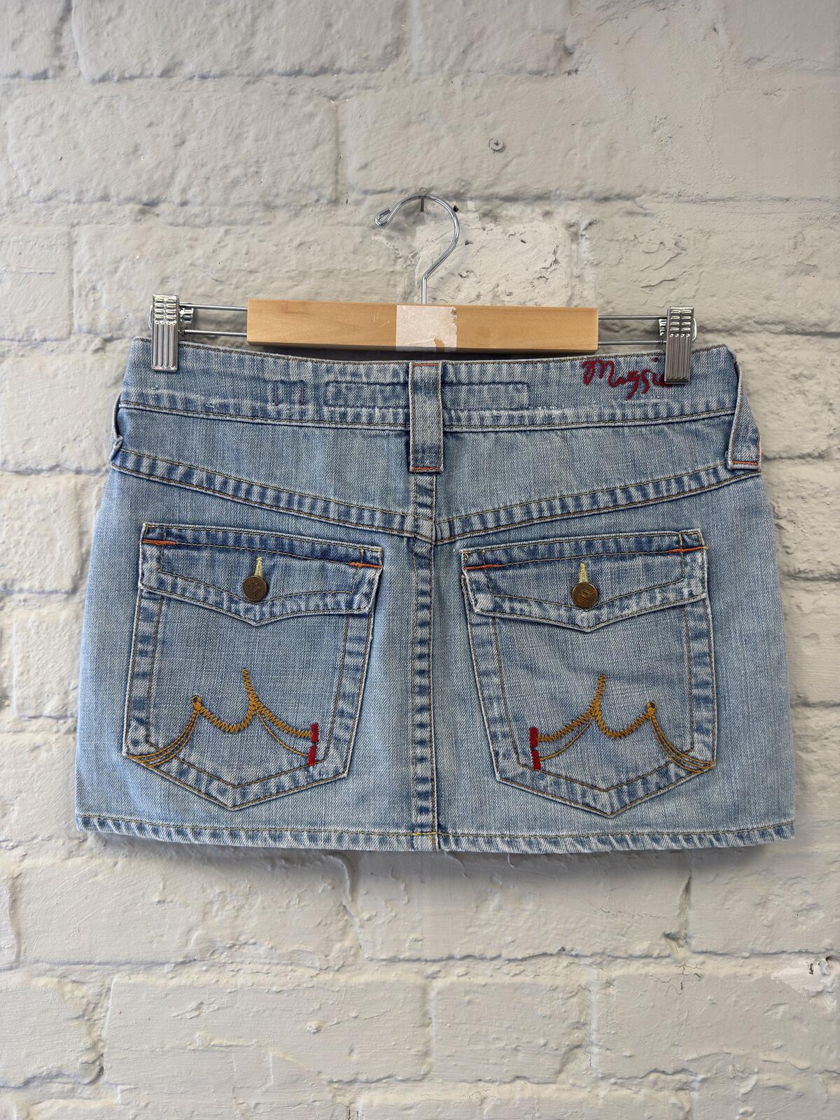 Light Wash Embroidered Denim Mini Skirt