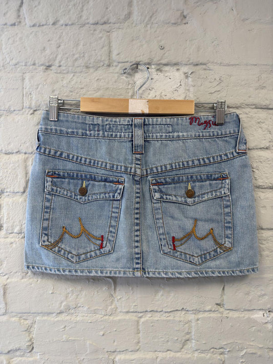 Light Wash Embroidered Denim Mini Skirt