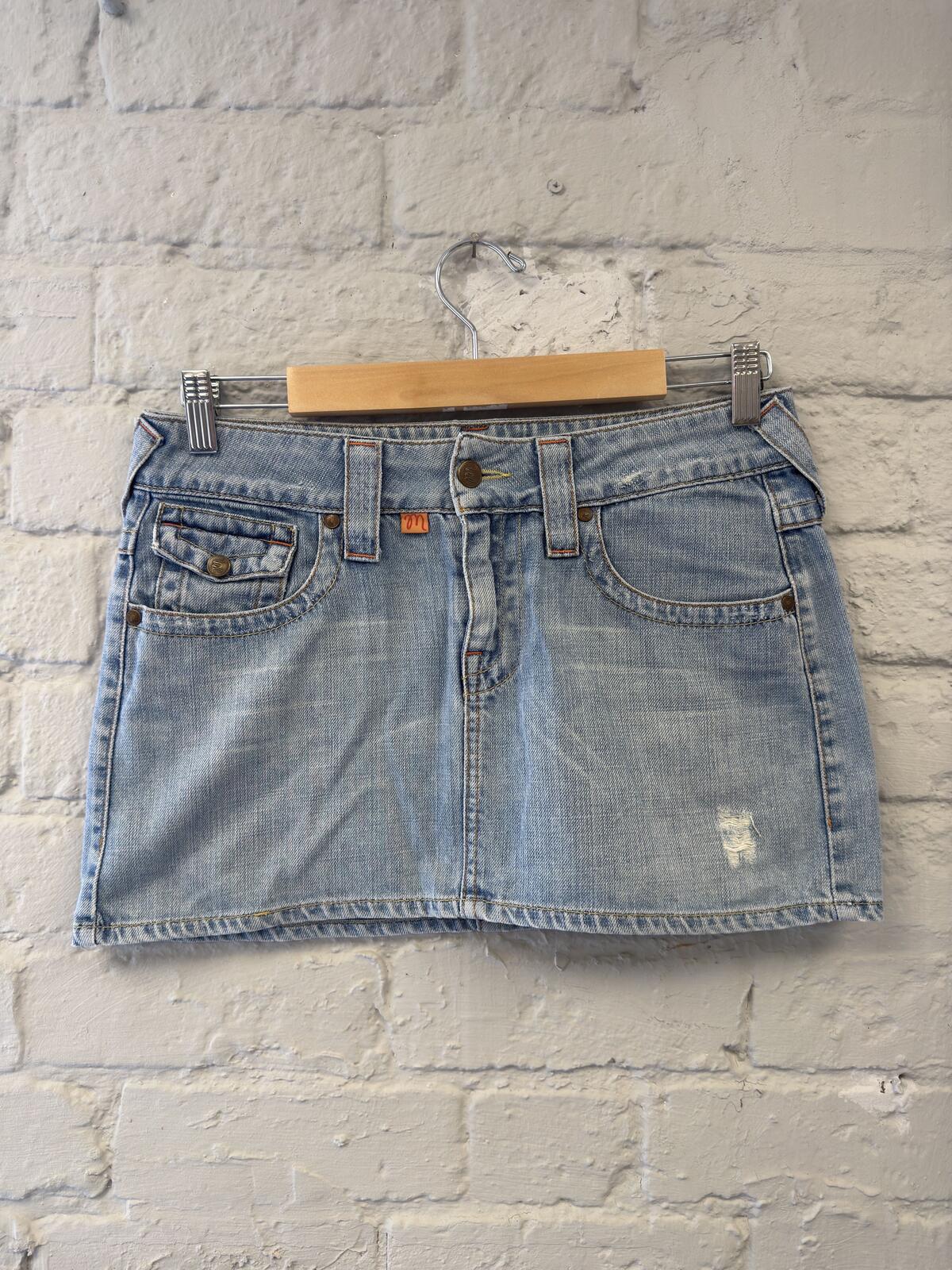 Light Wash Embroidered Denim Mini Skirt