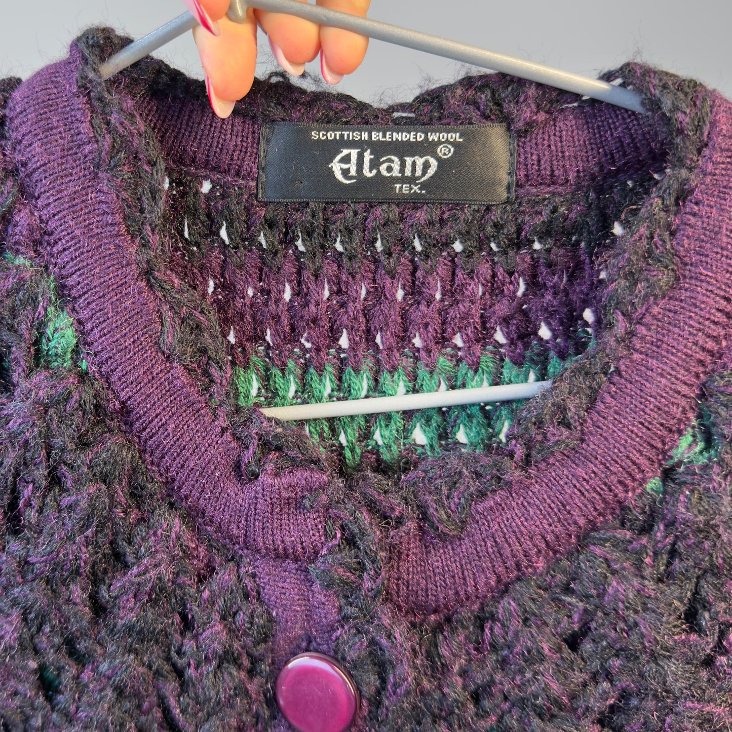 Atam wool purple and green striped knit cardigan