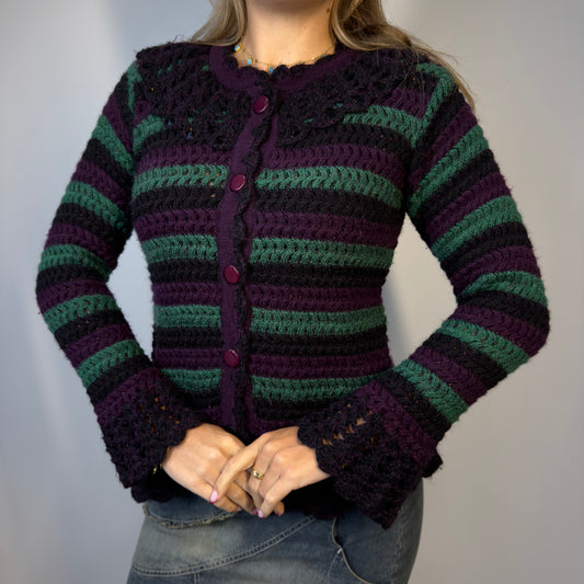 Atam wool purple and green striped knit cardigan