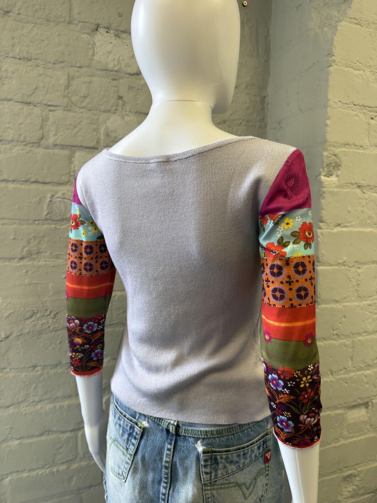 Lilac 3/4 Sleeve Patchwork Floral Top