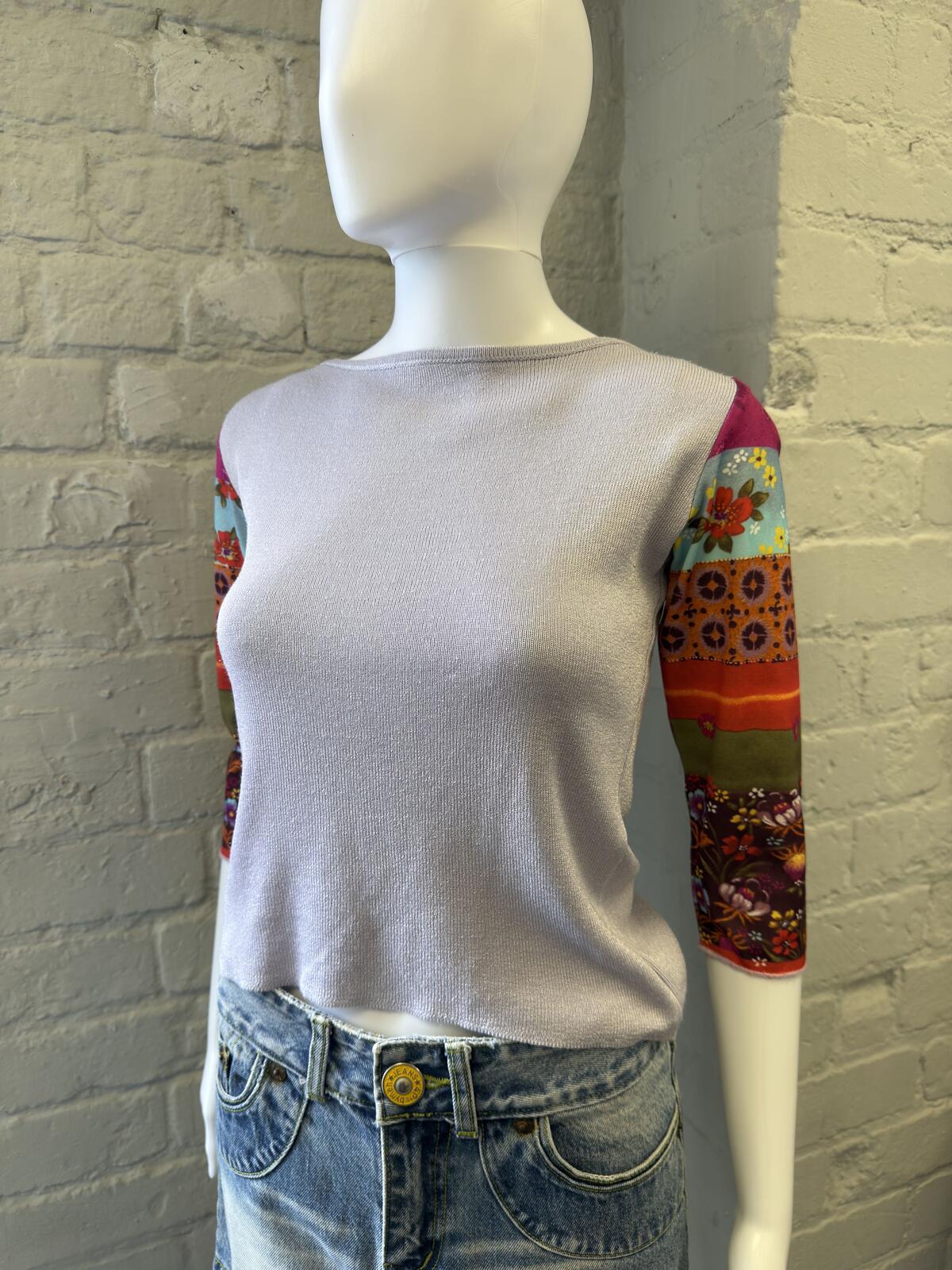 Lilac 3/4 Sleeve Patchwork Floral Top
