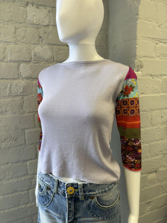 Lilac 3/4 Sleeve Patchwork Floral Top