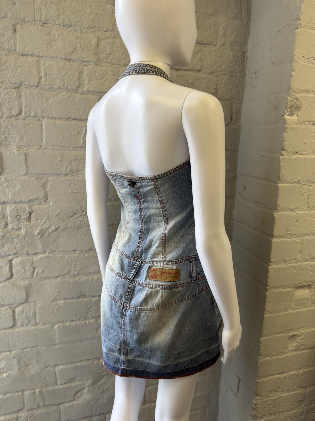 Phard Denim Halter Mini Dress with Pocket Detail