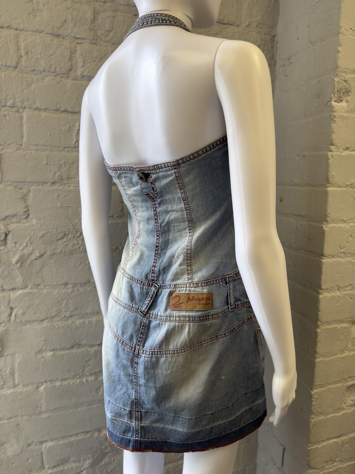 Phard Denim Halter Mini Dress with Pocket Detail