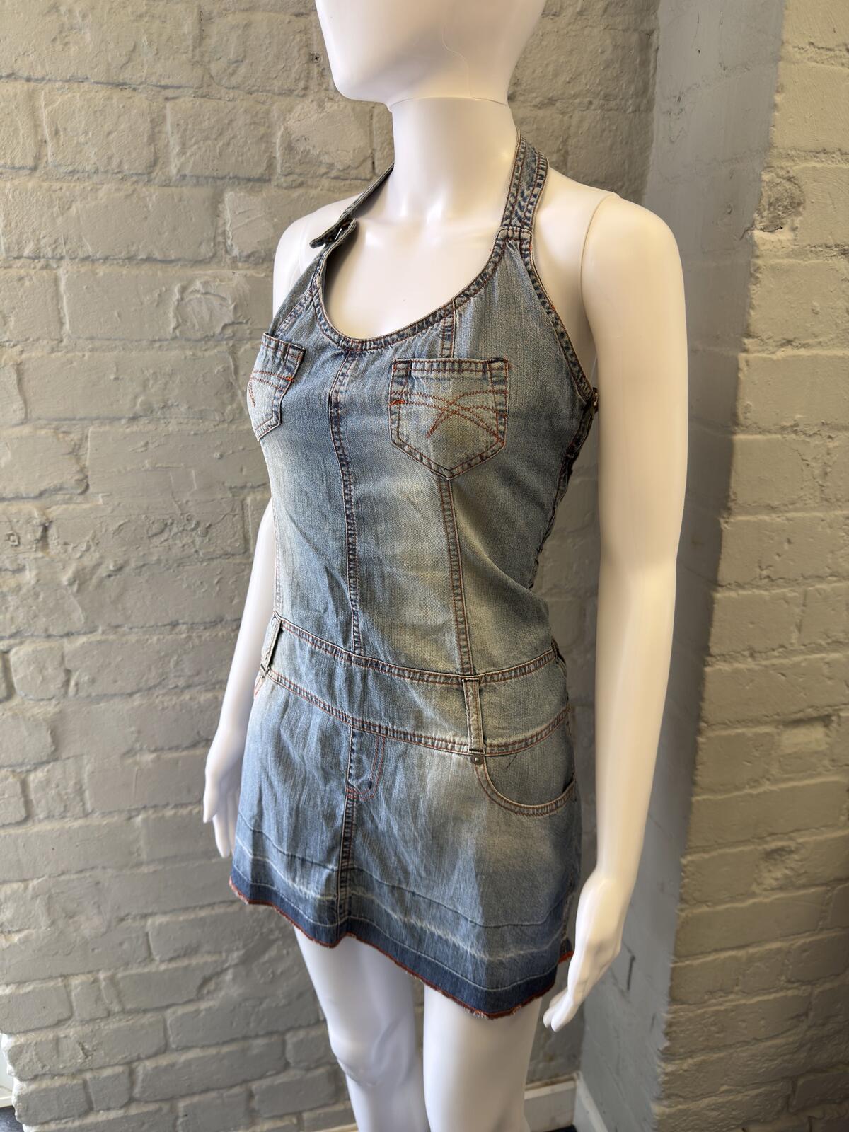 Phard Denim Halter Mini Dress with Pocket Detail