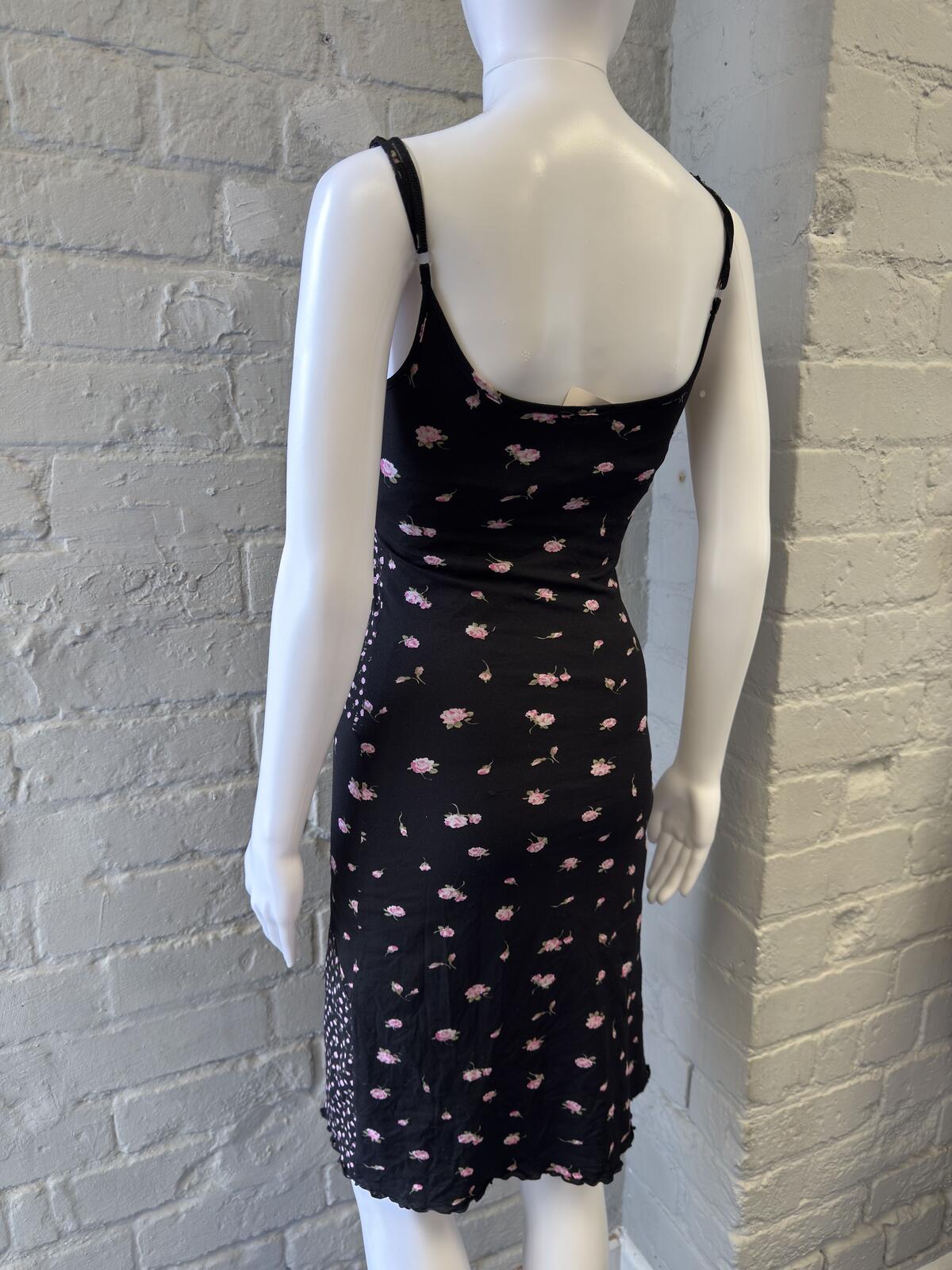 Onyx Black Pink Floral Midi Dress