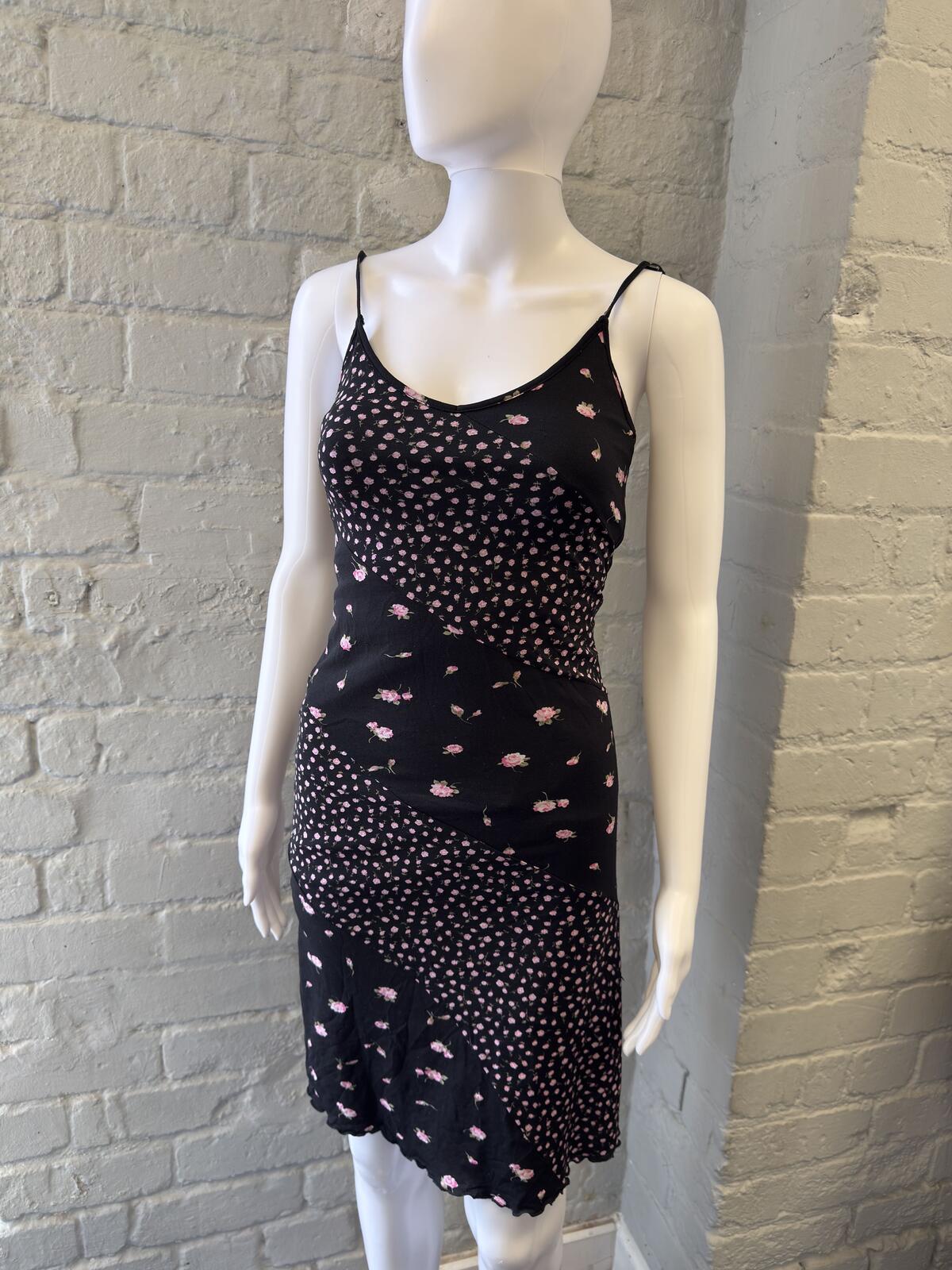 Onyx Black Pink Floral Midi Dress