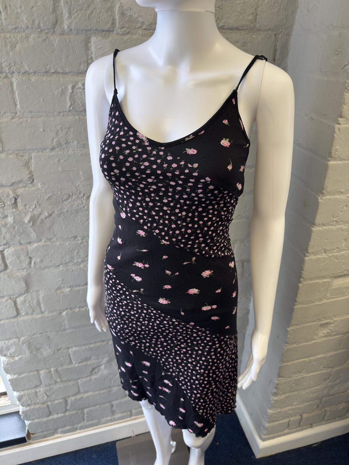 Onyx Black Pink Floral Midi Dress