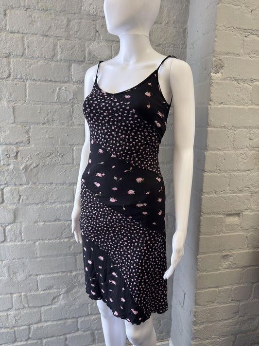 Onyx Black Pink Floral Midi Dress