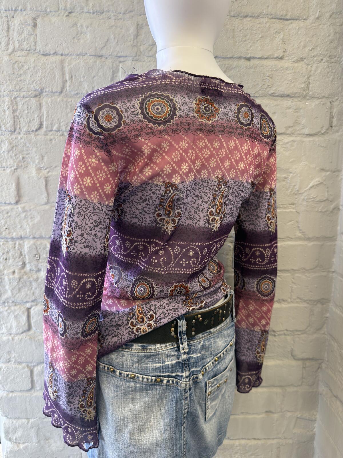 Rainbow Collection Long Sleeve Paisley Print V-Neck Top